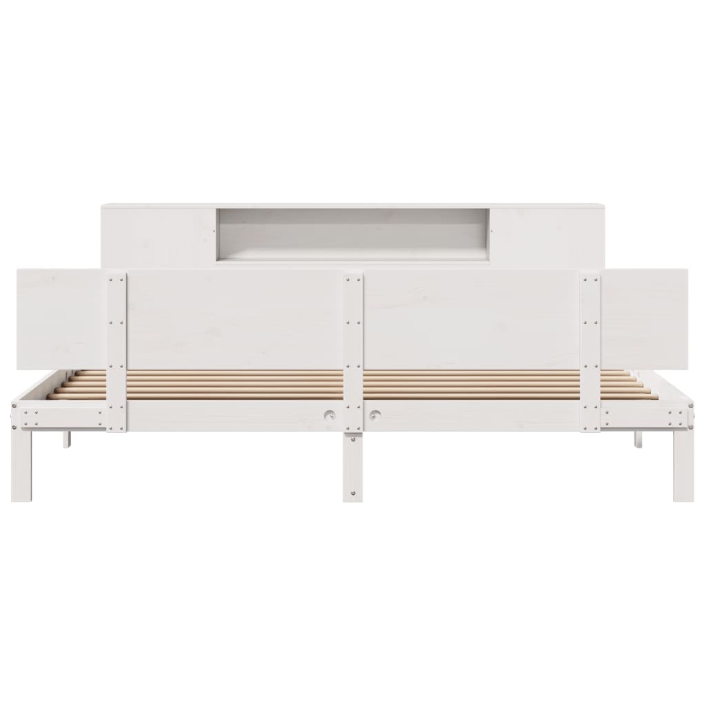 Säng Med Bokhylla Utan Madrass 200X200Cm Massiv Furu