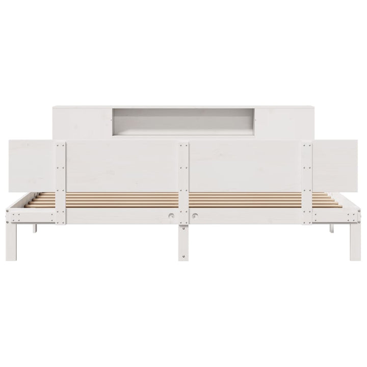 Säng Med Bokhylla Utan Madrass 200X200Cm Massiv Furu