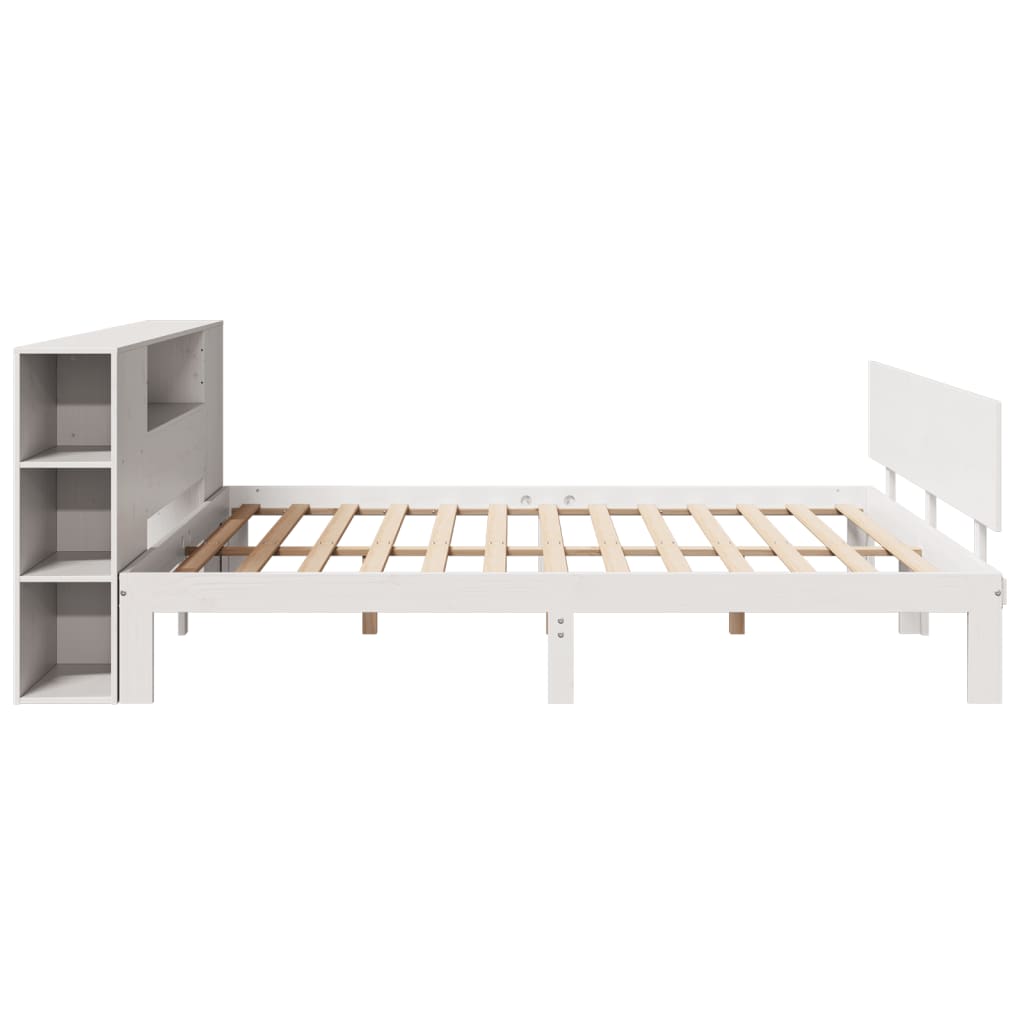 Säng Med Bokhylla Utan Madrass 200X200Cm Massiv Furu