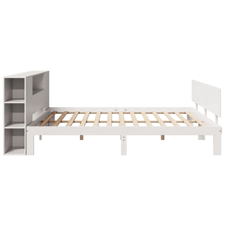 Säng Med Bokhylla Utan Madrass 200X200Cm Massiv Furu