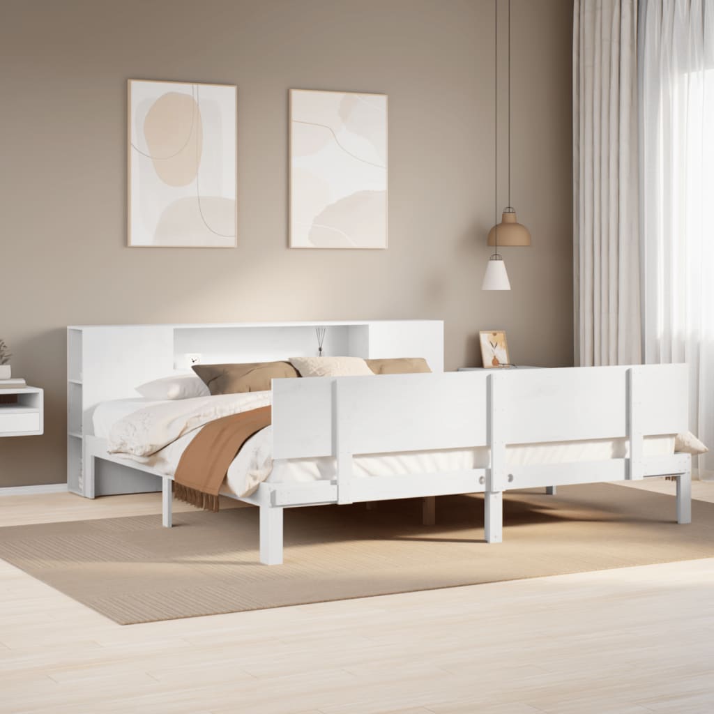 Säng Med Bokhylla Utan Madrass 200X200Cm Massiv Furu