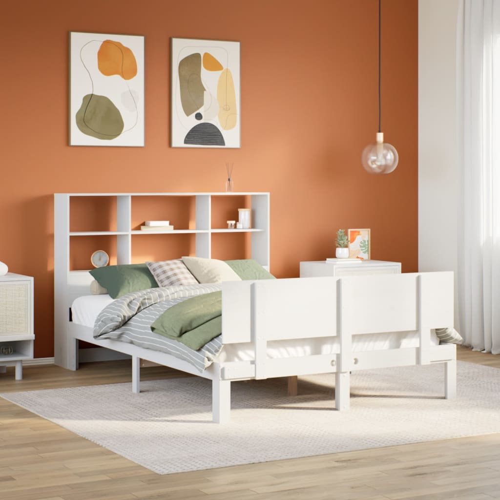 Säng Med Bokhylla Utan Madrass 150X200Cm Massiv Furu