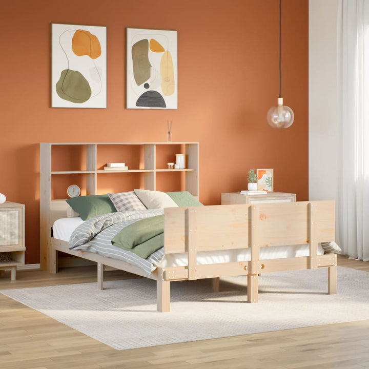 Säng Med Bokhylla Utan Madrass 150X200Cm Massiv Furu