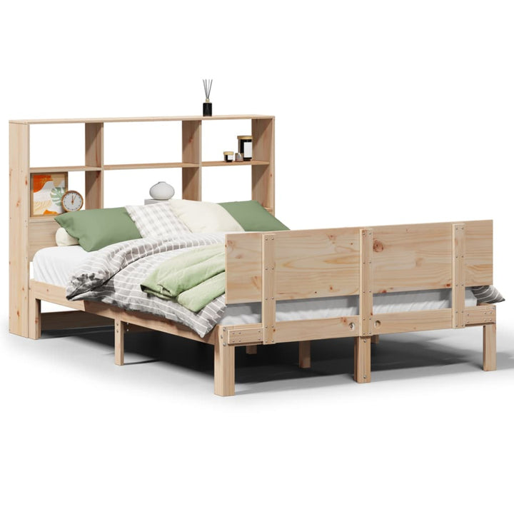 Säng Med Bokhylla Utan Madrass 150X200Cm Massiv Furu
