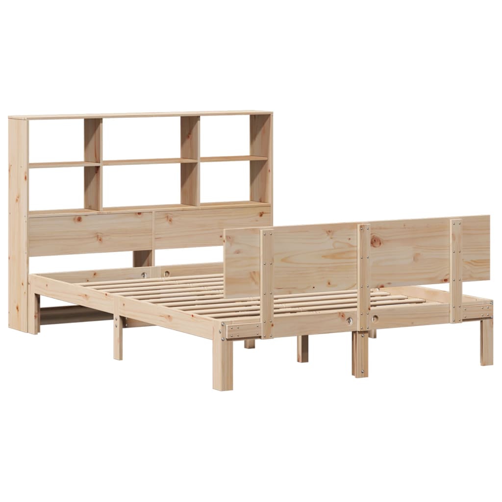 Säng Med Bokhylla Utan Madrass 150X200Cm Massiv Furu
