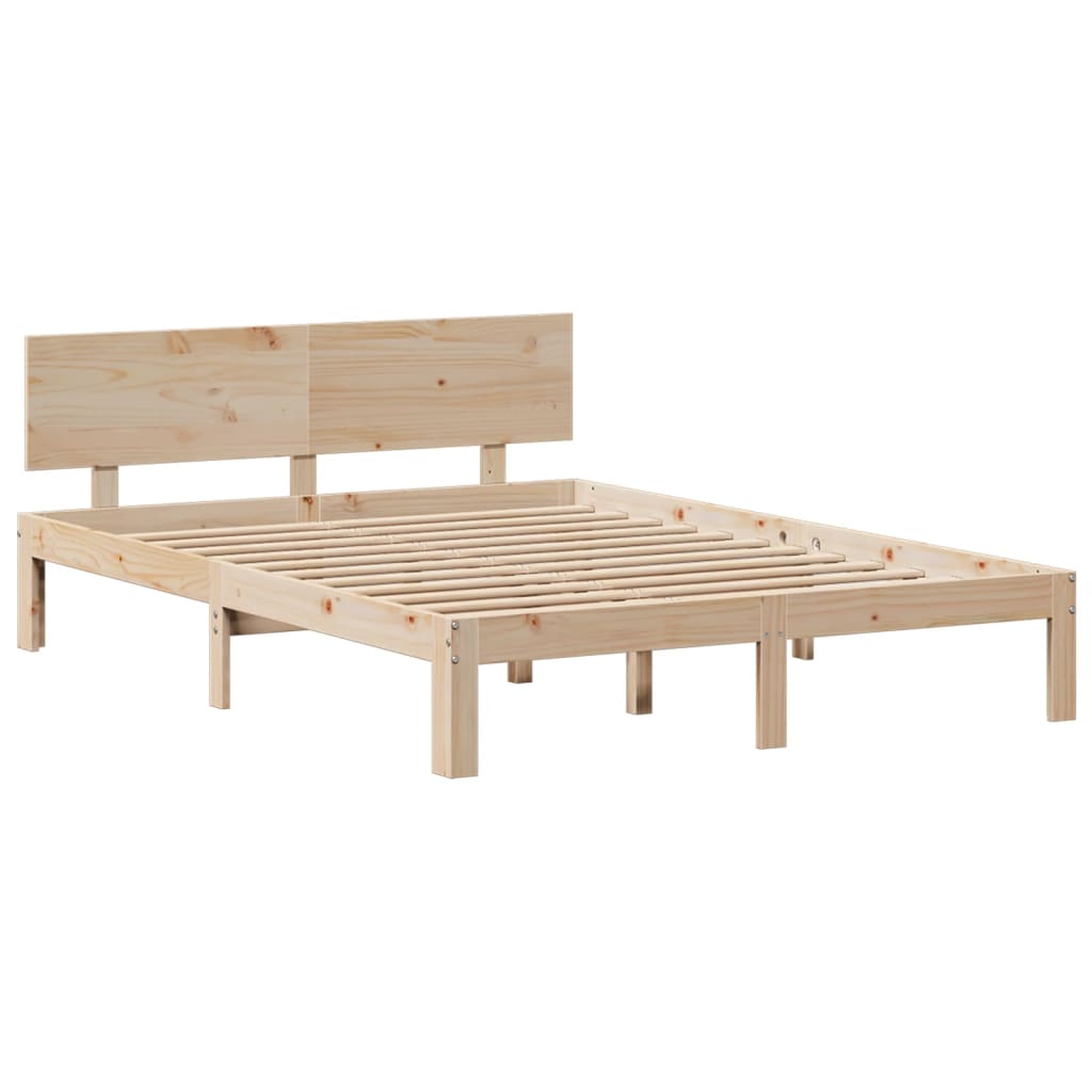Säng Med Bokhylla Utan Madrass 150X200Cm Massiv Furu