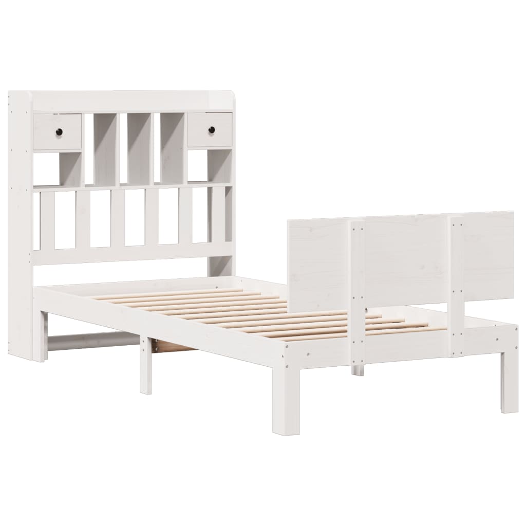 Säng Med Bokhylla Utan Madrass 90X200Cm Massiv Furu