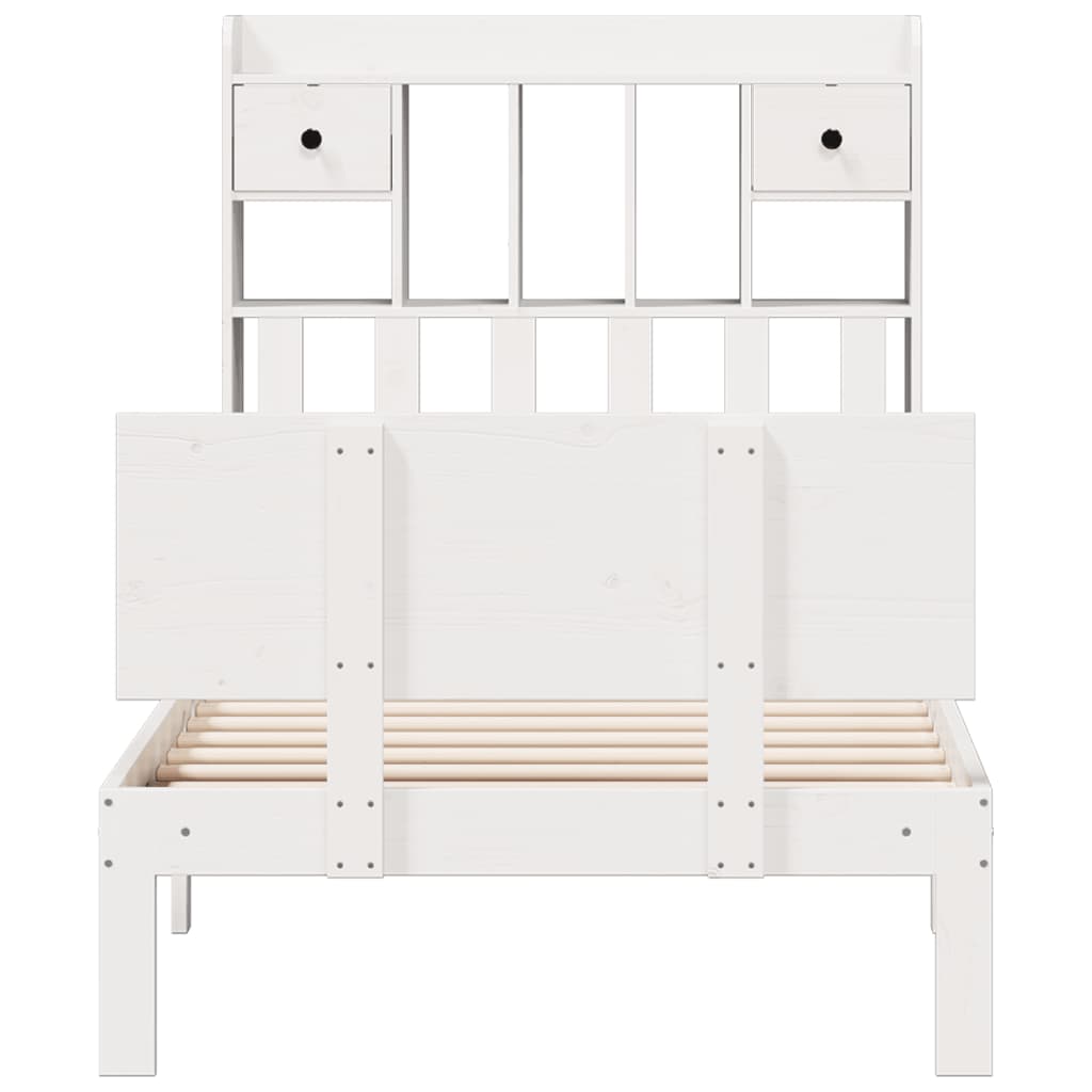 Säng Med Bokhylla Utan Madrass 90X200Cm Massiv Furu