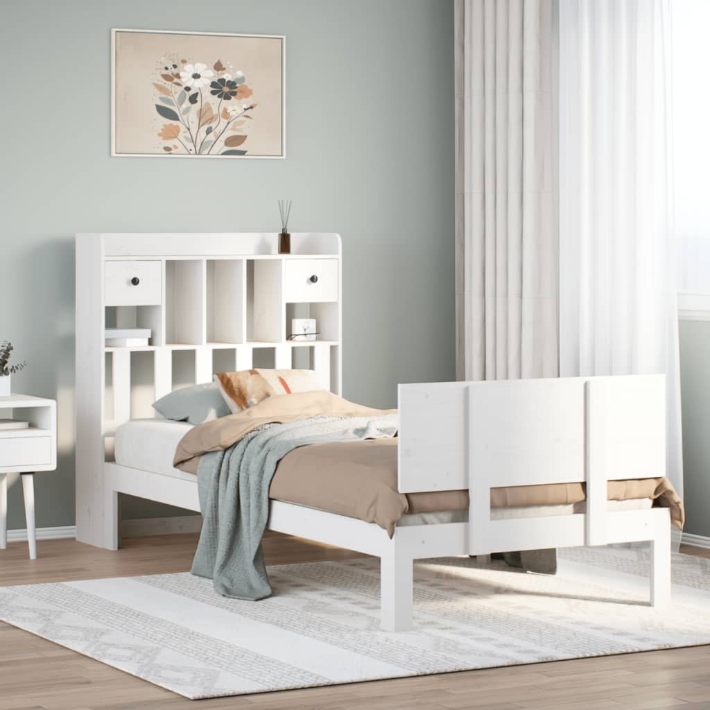 Säng Med Bokhylla Utan Madrass 150X200Cm Massiv Furu