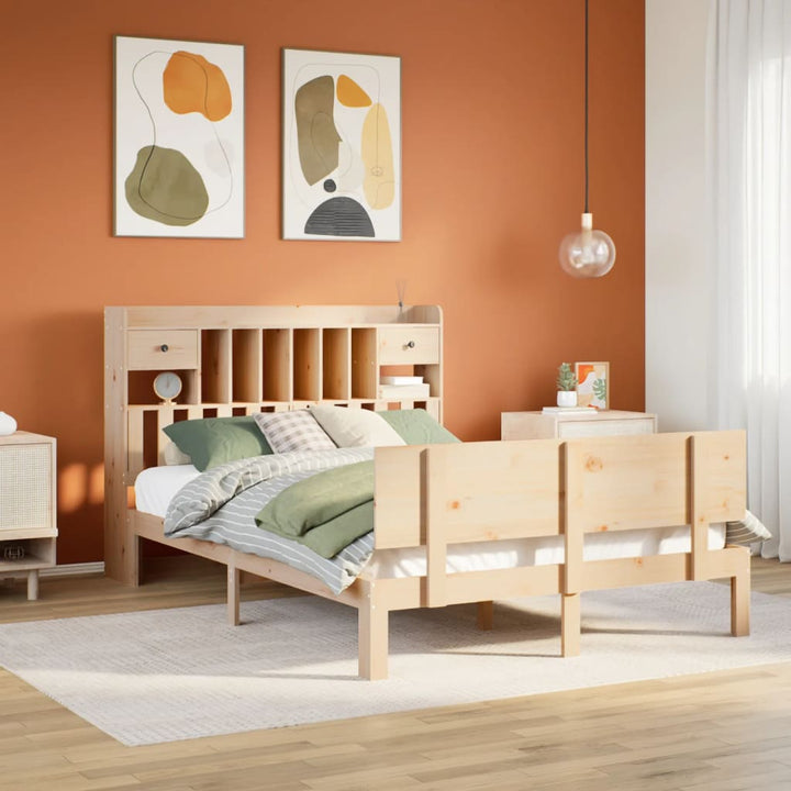 Säng Med Bokhylla Utan Madrass 150X200Cm Massiv Furu