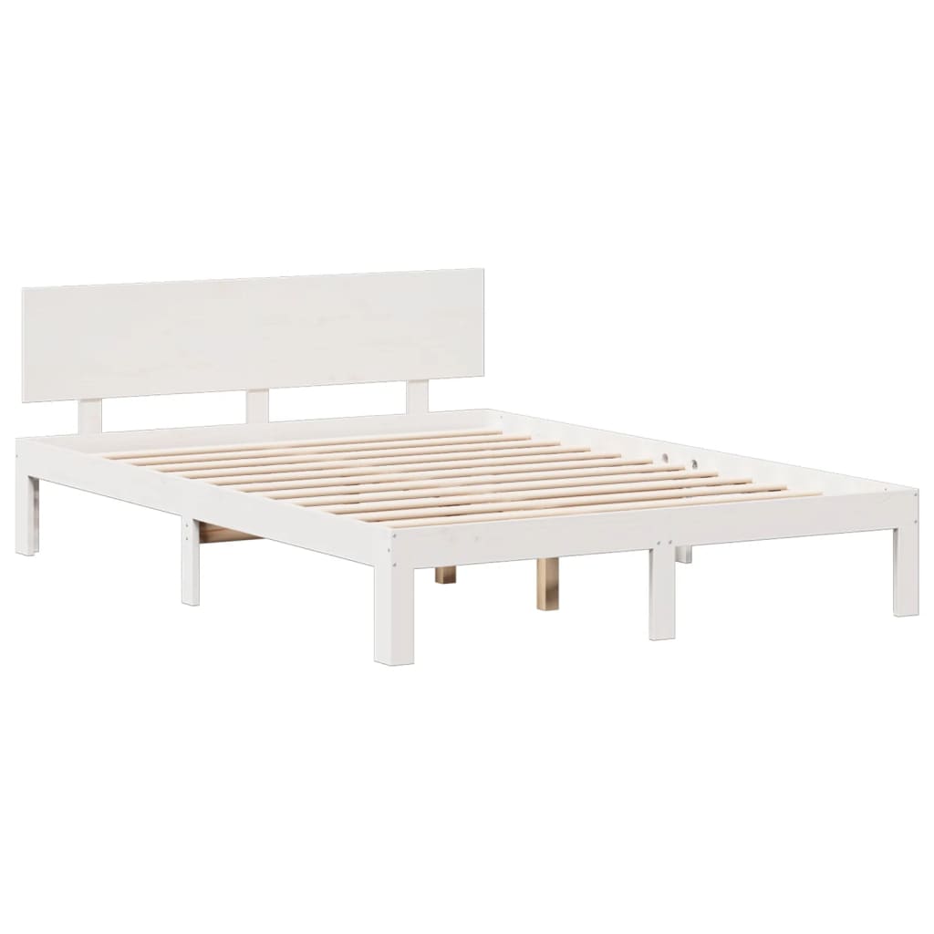 Säng Med Bokhylla Utan Madrass 150X200Cm Massiv Furu