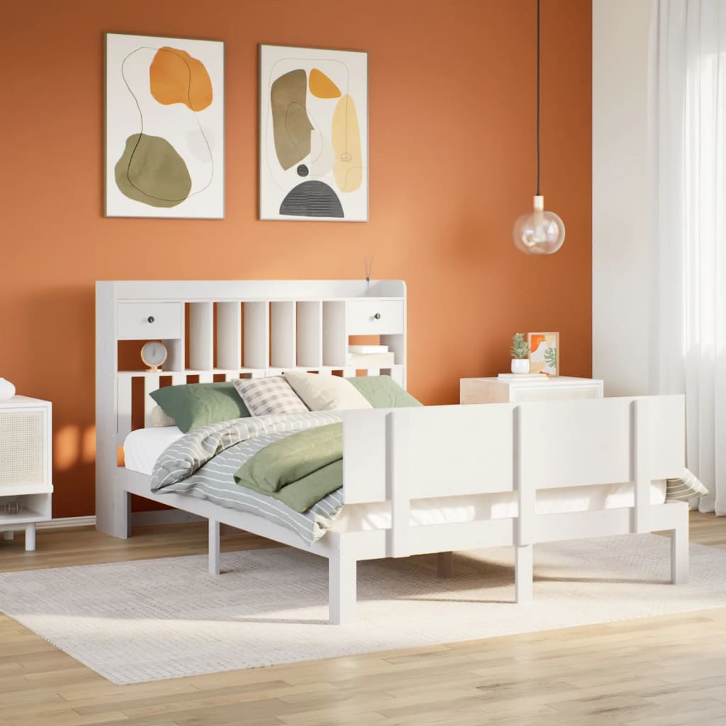 Säng Med Bokhylla Utan Madrass 150X200Cm Massiv Furu