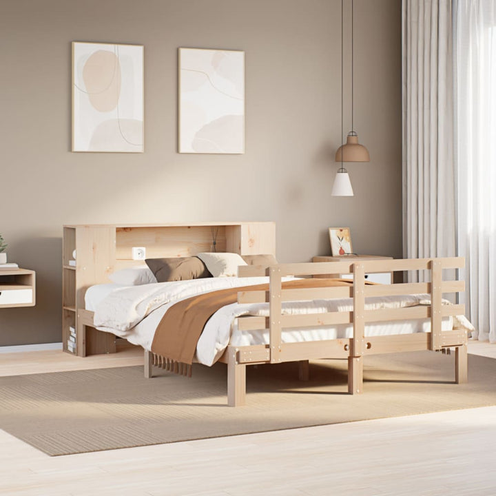 Säng Med Bokhylla Utan Madrass 140X200Cm Massiv Furu