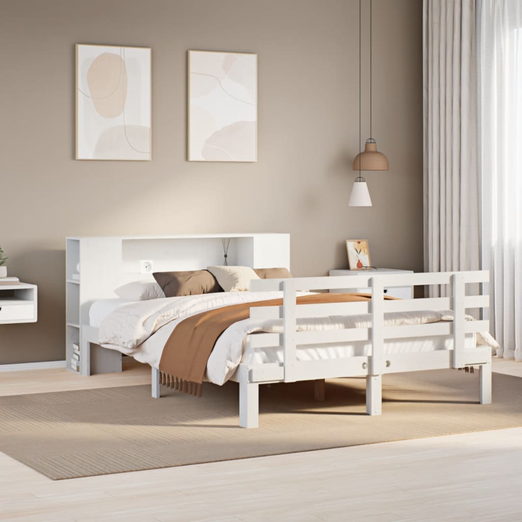 Säng Med Bokhylla Utan Madrass 140X200Cm Massiv Furu