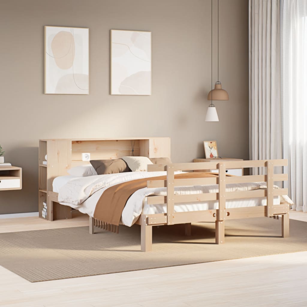 Säng Med Bokhylla Utan Madrass 140X200Cm Massiv Furu