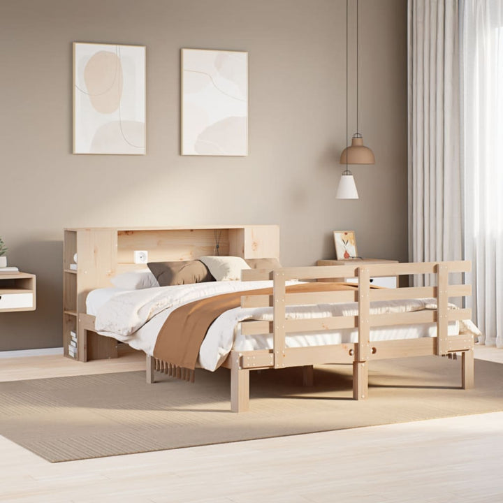 Säng Med Bokhylla Utan Madrass 140X200Cm Massiv Furu