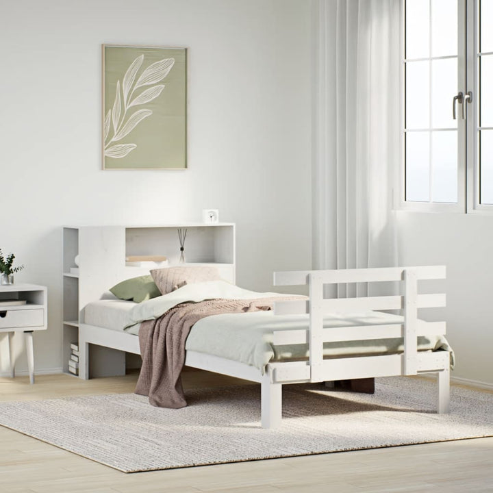 Säng Med Bokhylla Utan Madrass 100X200Cm Massiv Furu
