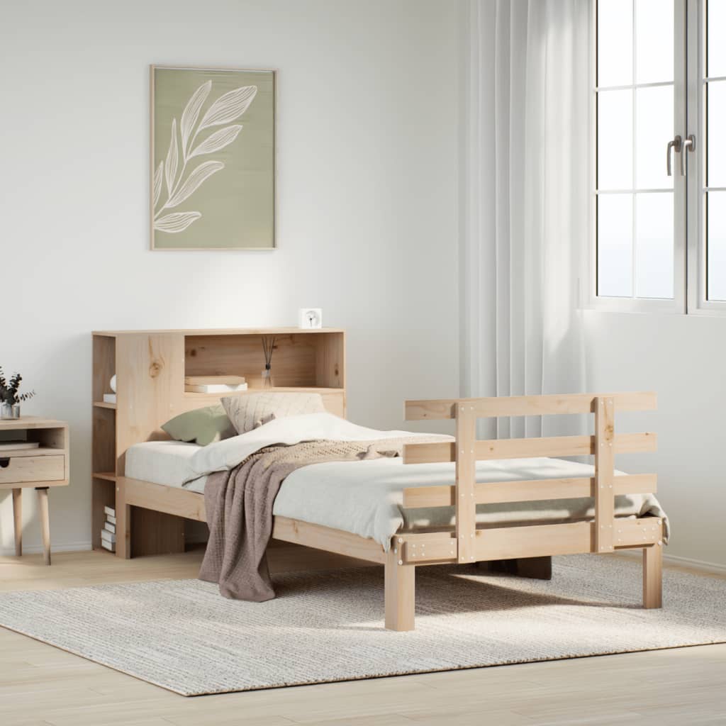Säng Med Bokhylla Utan Madrass 100X200Cm Massiv Furu