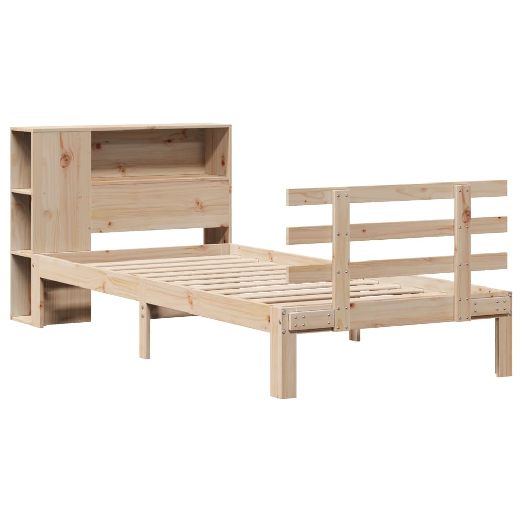 Säng Med Bokhylla Utan Madrass 100X200Cm Massiv Furu