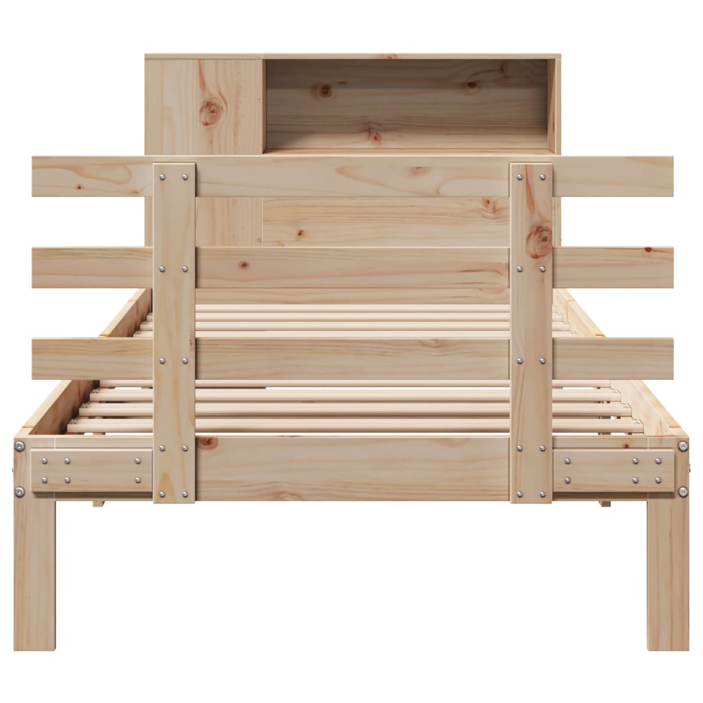 Säng Med Bokhylla Utan Madrass 100X200Cm Massiv Furu