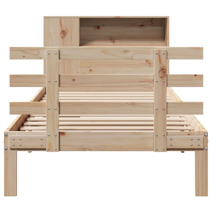 Säng Med Bokhylla Utan Madrass 100X200Cm Massiv Furu