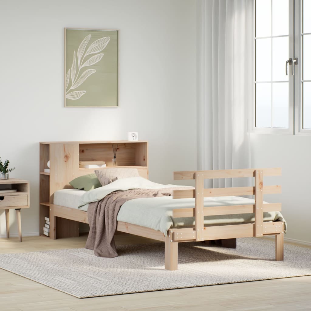 Säng Med Bokhylla Utan Madrass 100X200Cm Massiv Furu