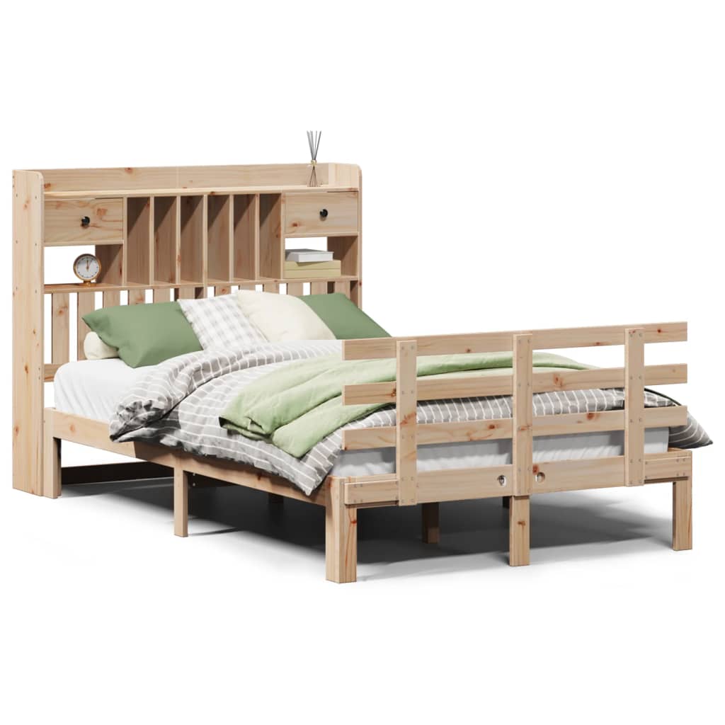 Säng Med Bokhylla Utan Madrass 135X190Cm Massiv Furu