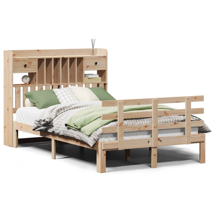 Säng Med Bokhylla Utan Madrass 135X190Cm Massiv Furu