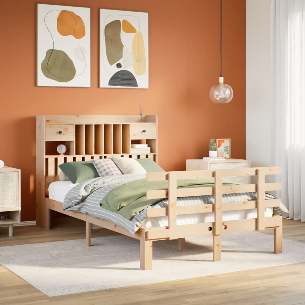 Säng Med Bokhylla Utan Madrass 135X190Cm Massiv Furu