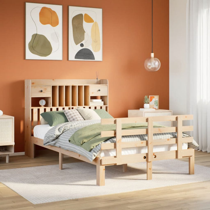 Säng Med Bokhylla Utan Madrass 135X190Cm Massiv Furu