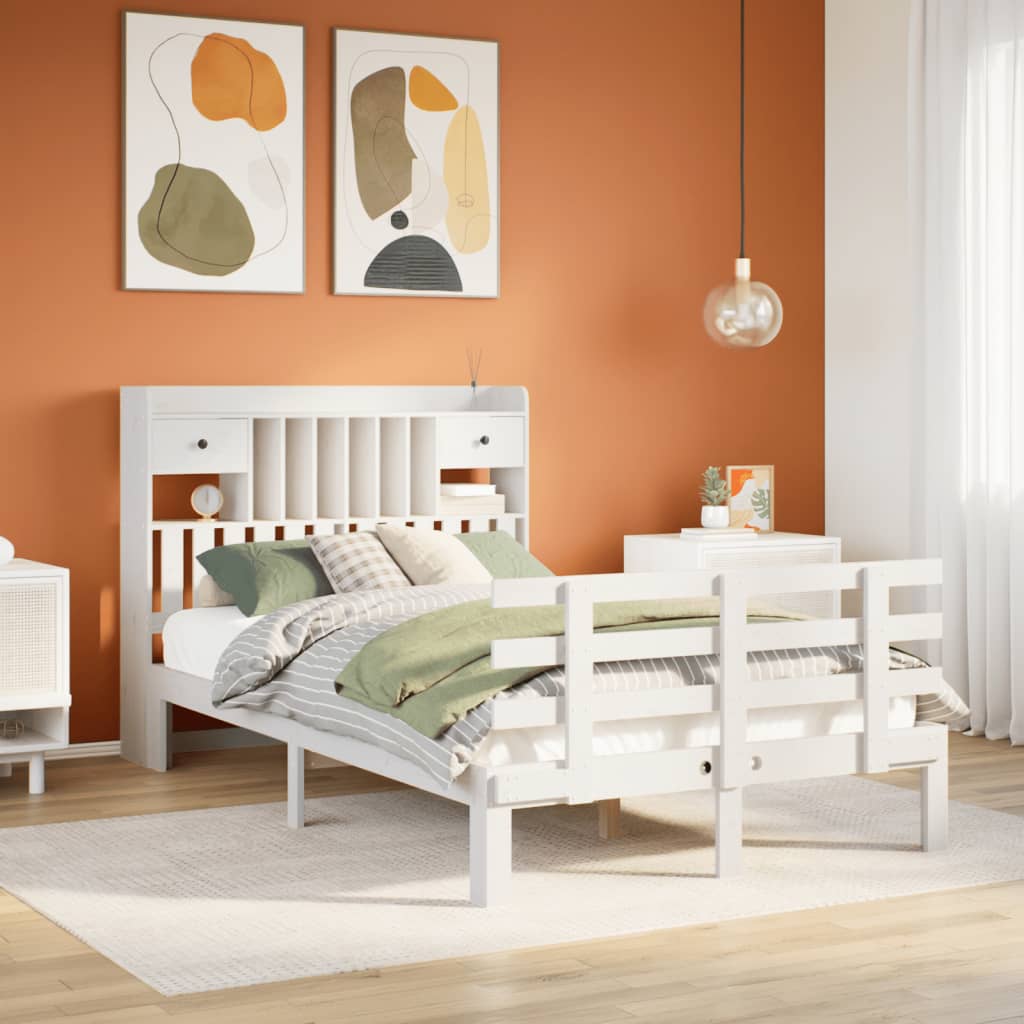 Säng Med Bokhylla Utan Madrass 135X190Cm Massiv Furu