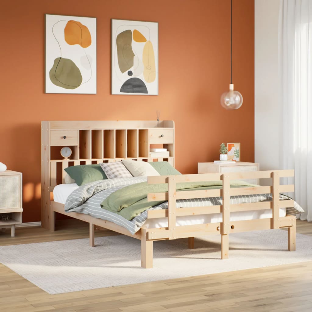 Säng Med Bokhylla Utan Madrass 135X190Cm Massiv Furu