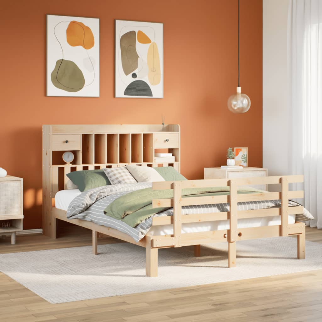 Säng Med Bokhylla Utan Madrass 135X190Cm Massiv Furu