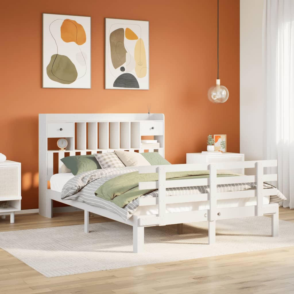 Säng Med Bokhylla Utan Madrass 135X190Cm Massiv Furu