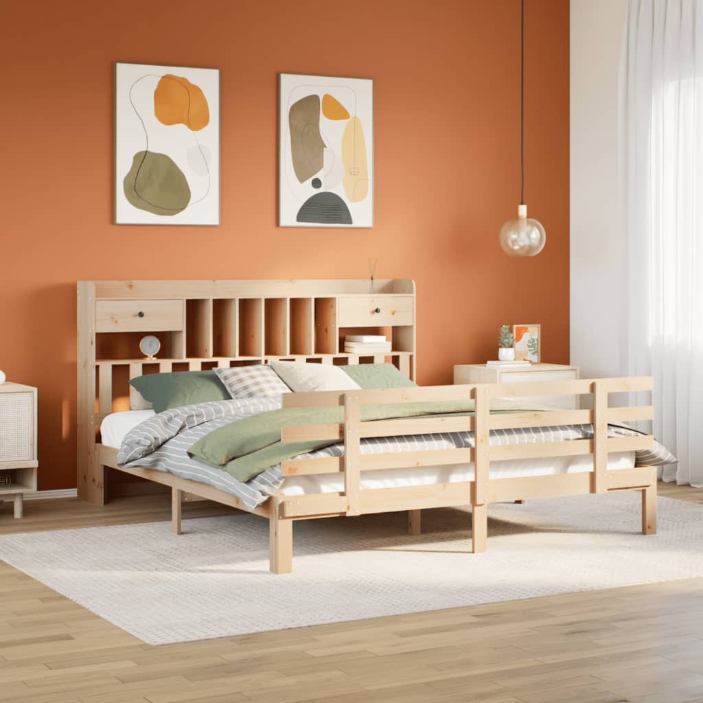 Säng Med Bokhylla Utan Madrass 135X190Cm Massiv Furu