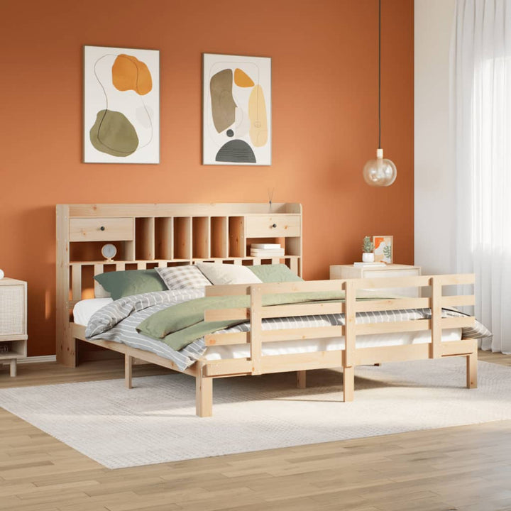 Säng Med Bokhylla Utan Madrass 135X190Cm Massiv Furu