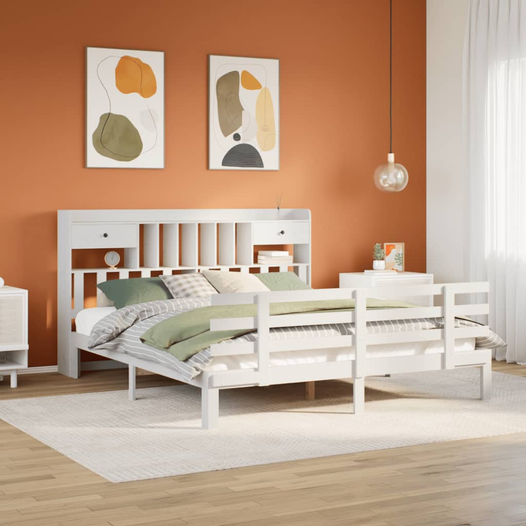 Säng Med Bokhylla Utan Madrass 135X190Cm Massiv Furu