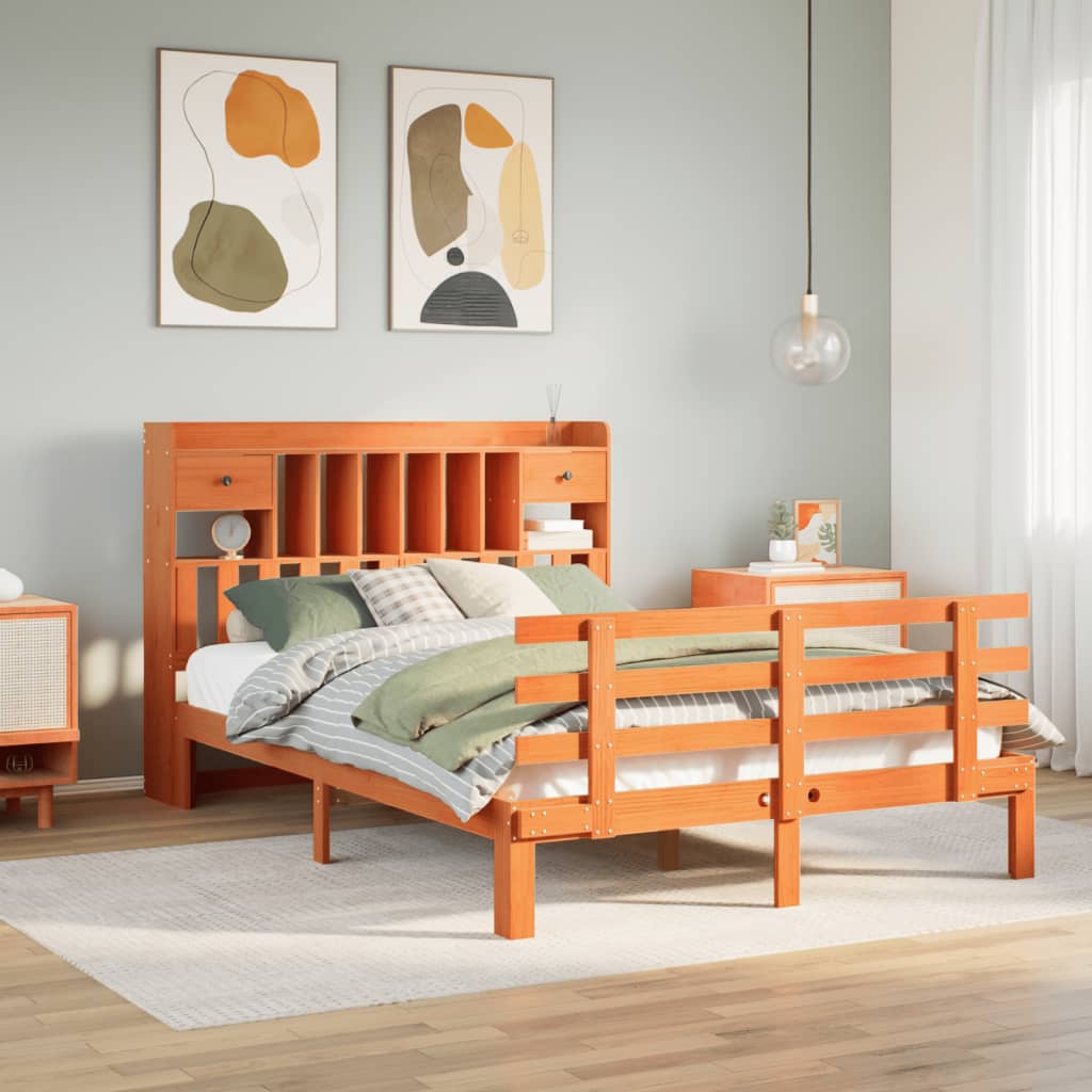 Säng Med Bokhylla Utan Madrass 135X190Cm Massiv Furu