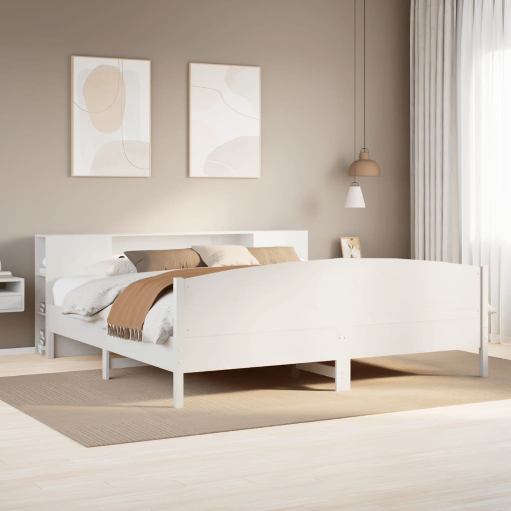 Säng Med Bokhylla Utan Madrass 140X190Cm Massiv Furu