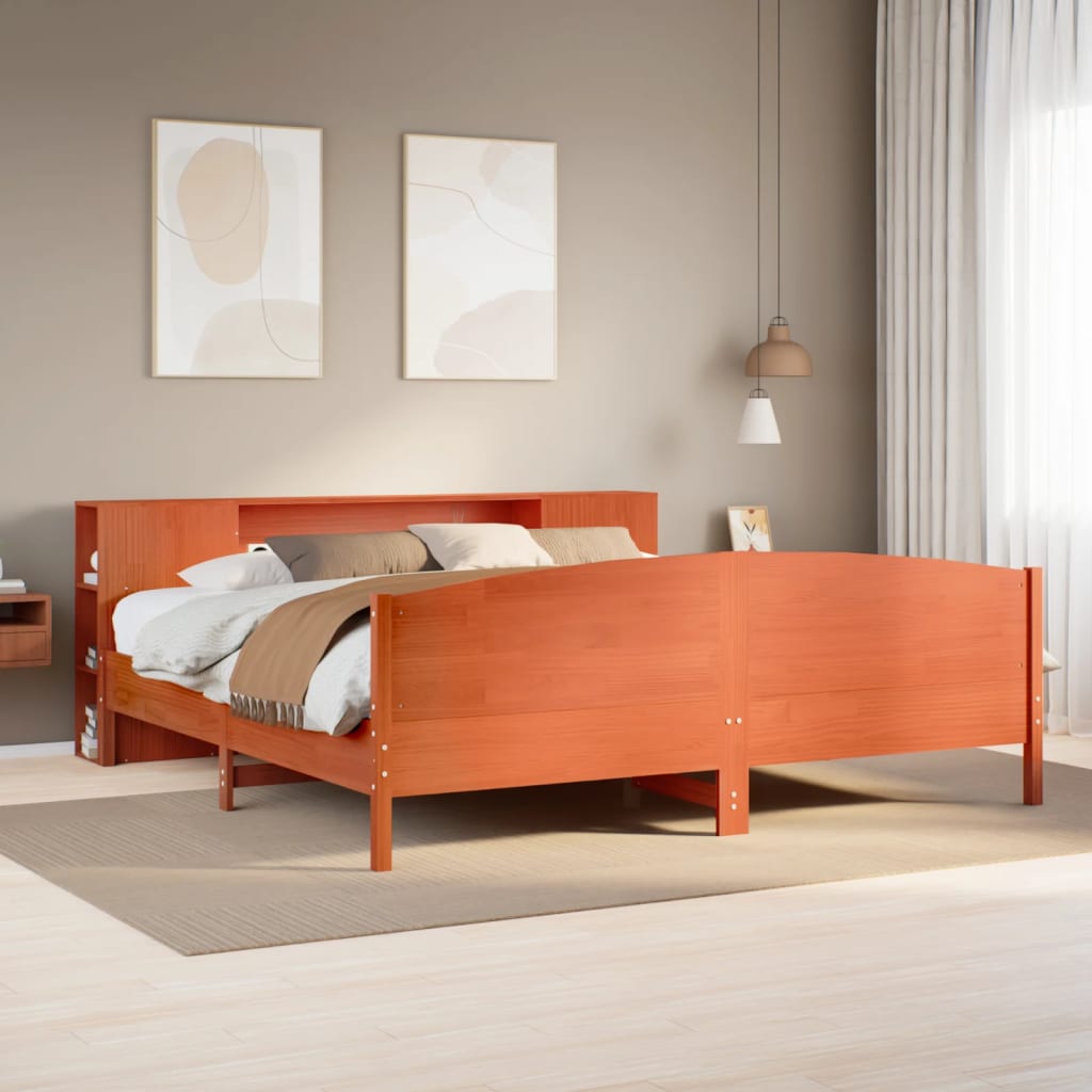 Säng Med Bokhylla Utan Madrass 140X190Cm Massiv Furu