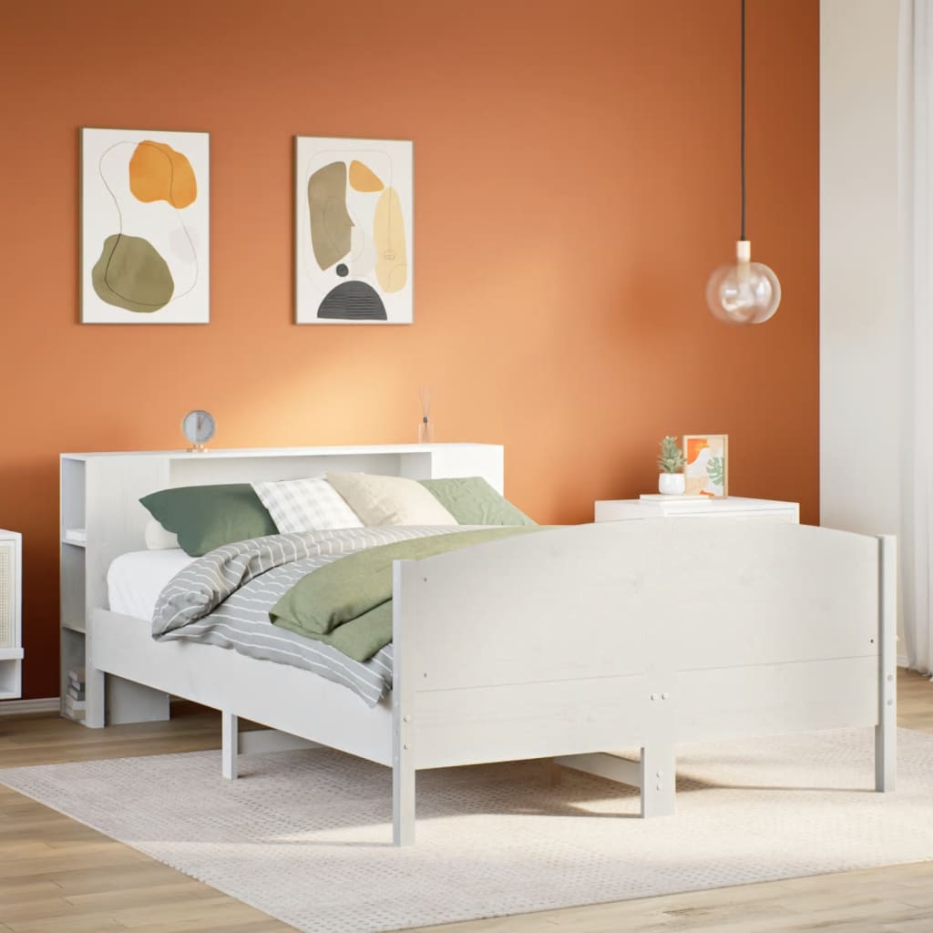 Säng Med Bokhylla Utan Madrass 140X190Cm Massiv Furu