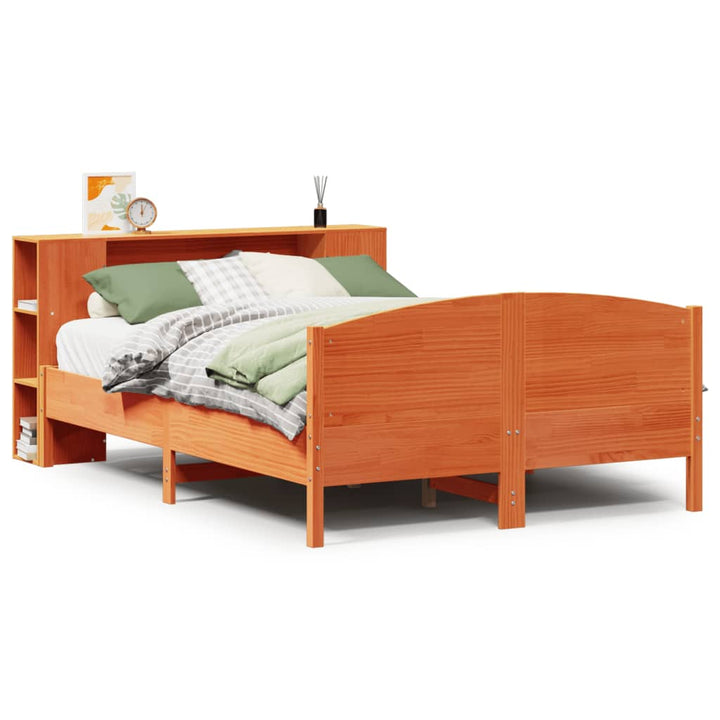 Säng Med Bokhylla Utan Madrass 140X190Cm Massiv Furu