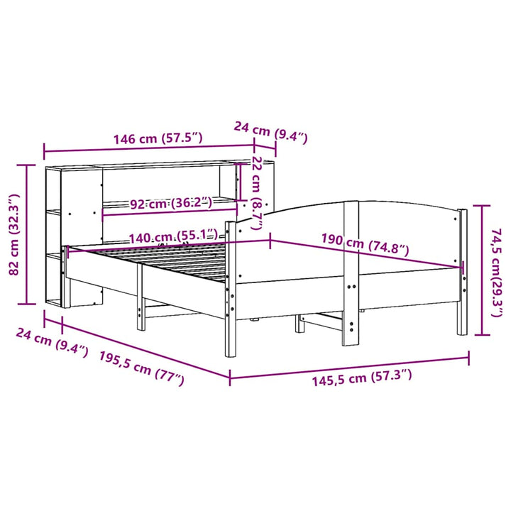 Säng Med Bokhylla Utan Madrass 140X190Cm Massiv Furu