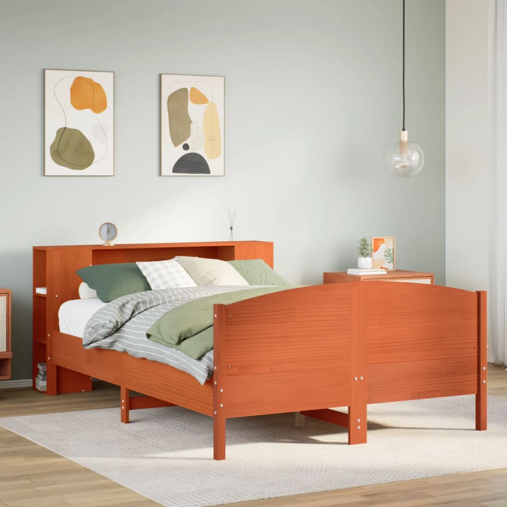 Säng Med Bokhylla Utan Madrass 140X190Cm Massiv Furu