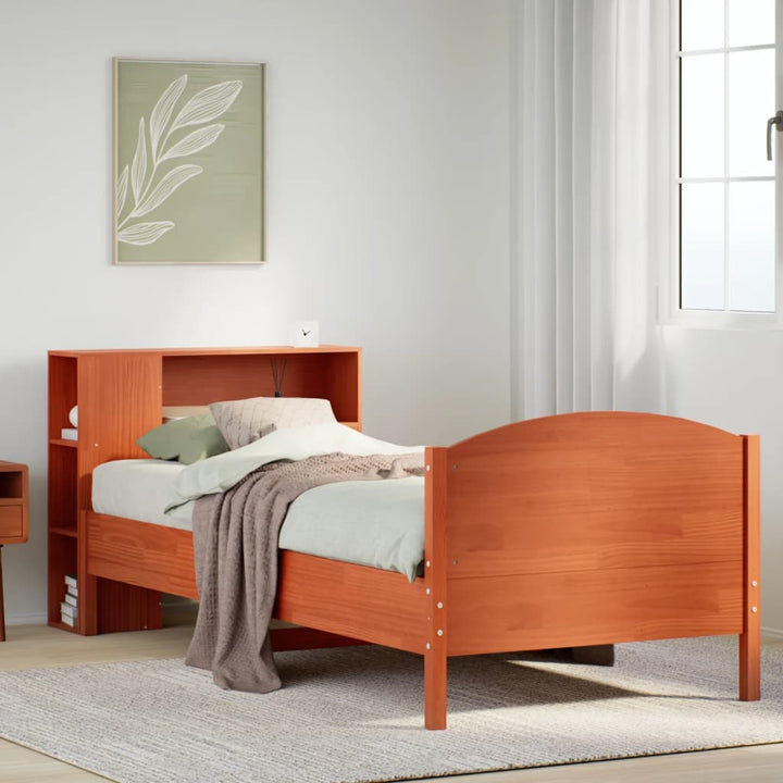 Säng Med Bokhylla Utan Madrass 75X190Cm Massiv Furu