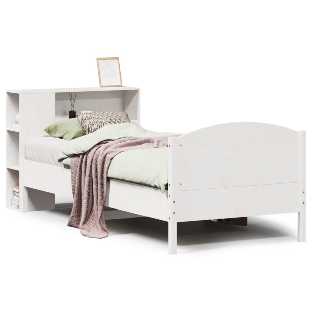 Säng Med Bokhylla Utan Madrass 75X190Cm Massiv Furu