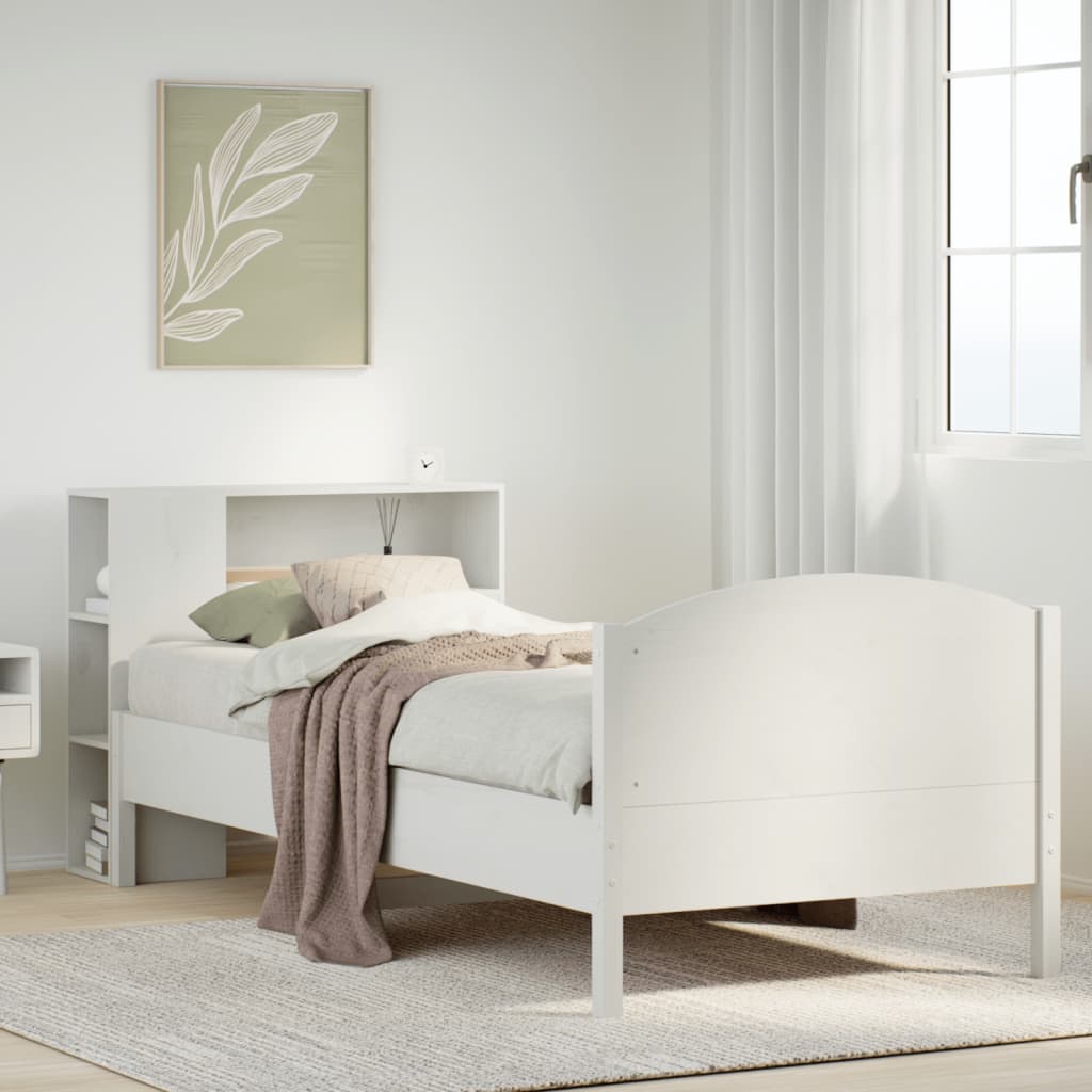Säng Med Bokhylla Utan Madrass 75X190Cm Massiv Furu