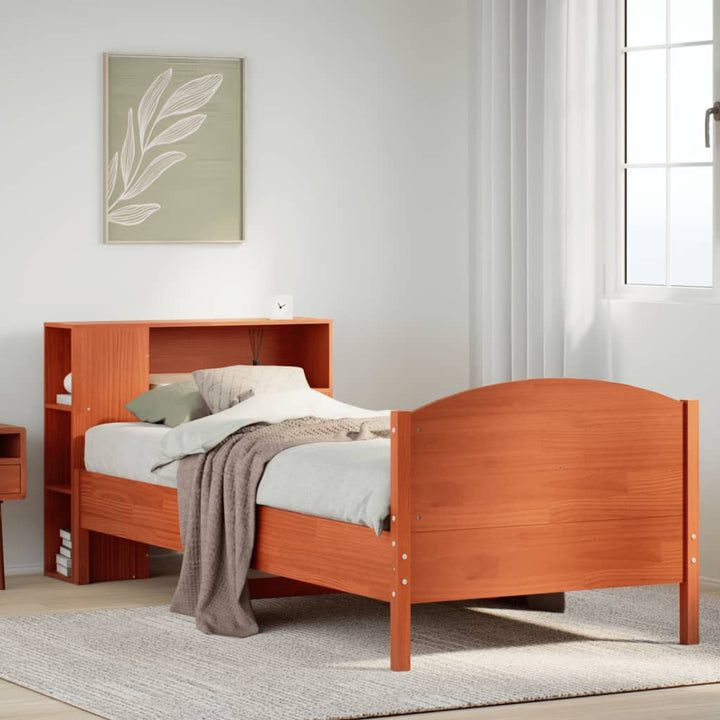 Säng Med Bokhylla Utan Madrass 75X190Cm Massiv Furu