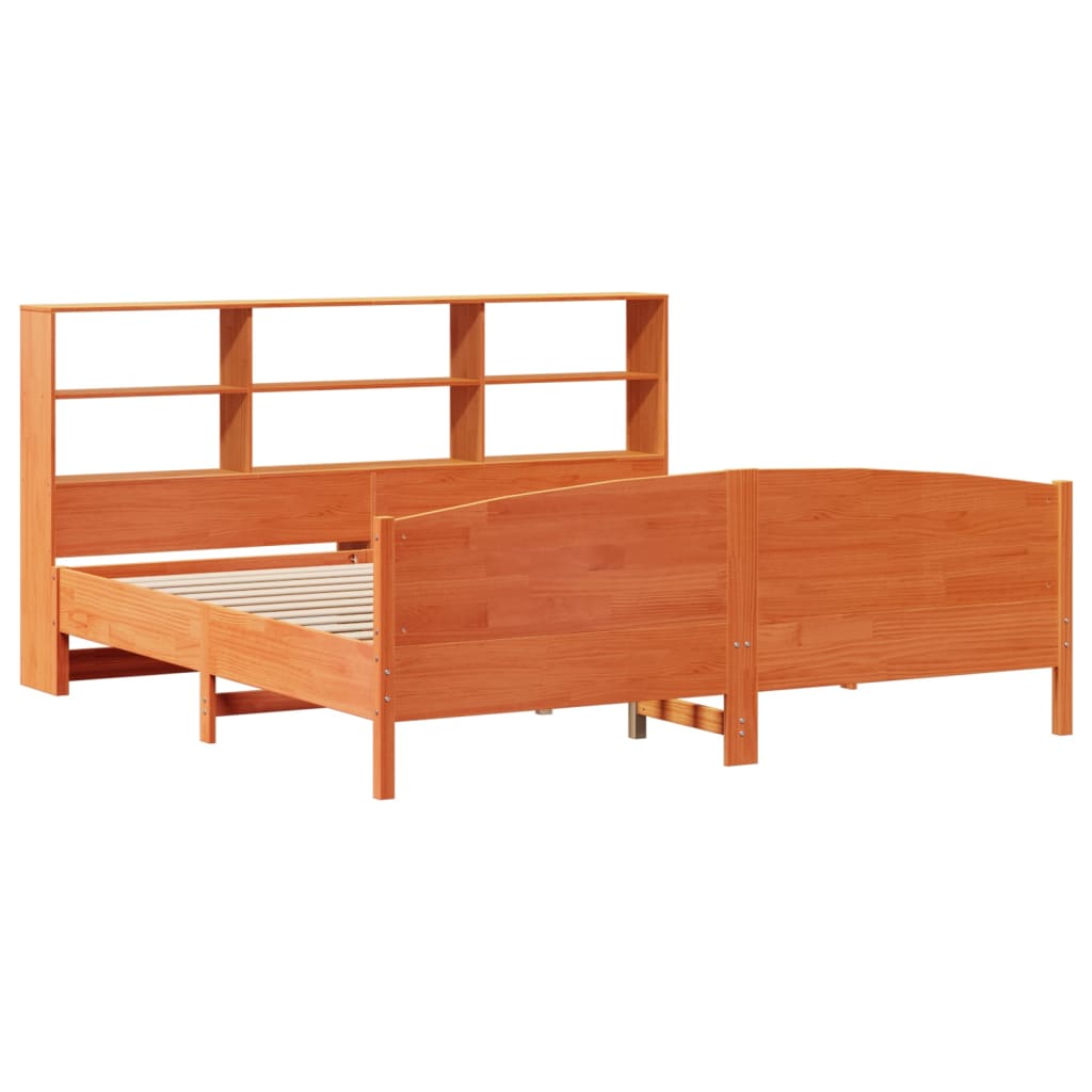 Säng Med Bokhylla Utan Madrass 200X200Cm Massiv Furu