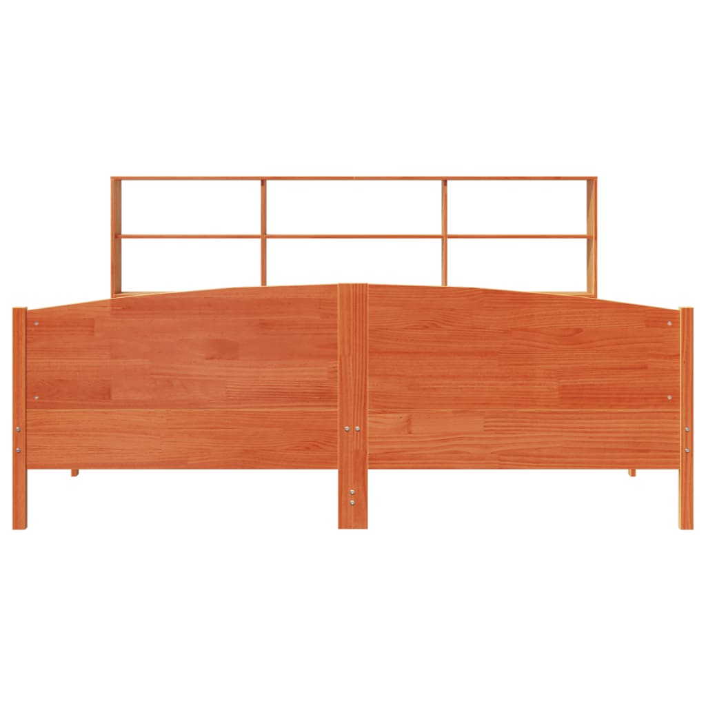 Säng Med Bokhylla Utan Madrass 200X200Cm Massiv Furu